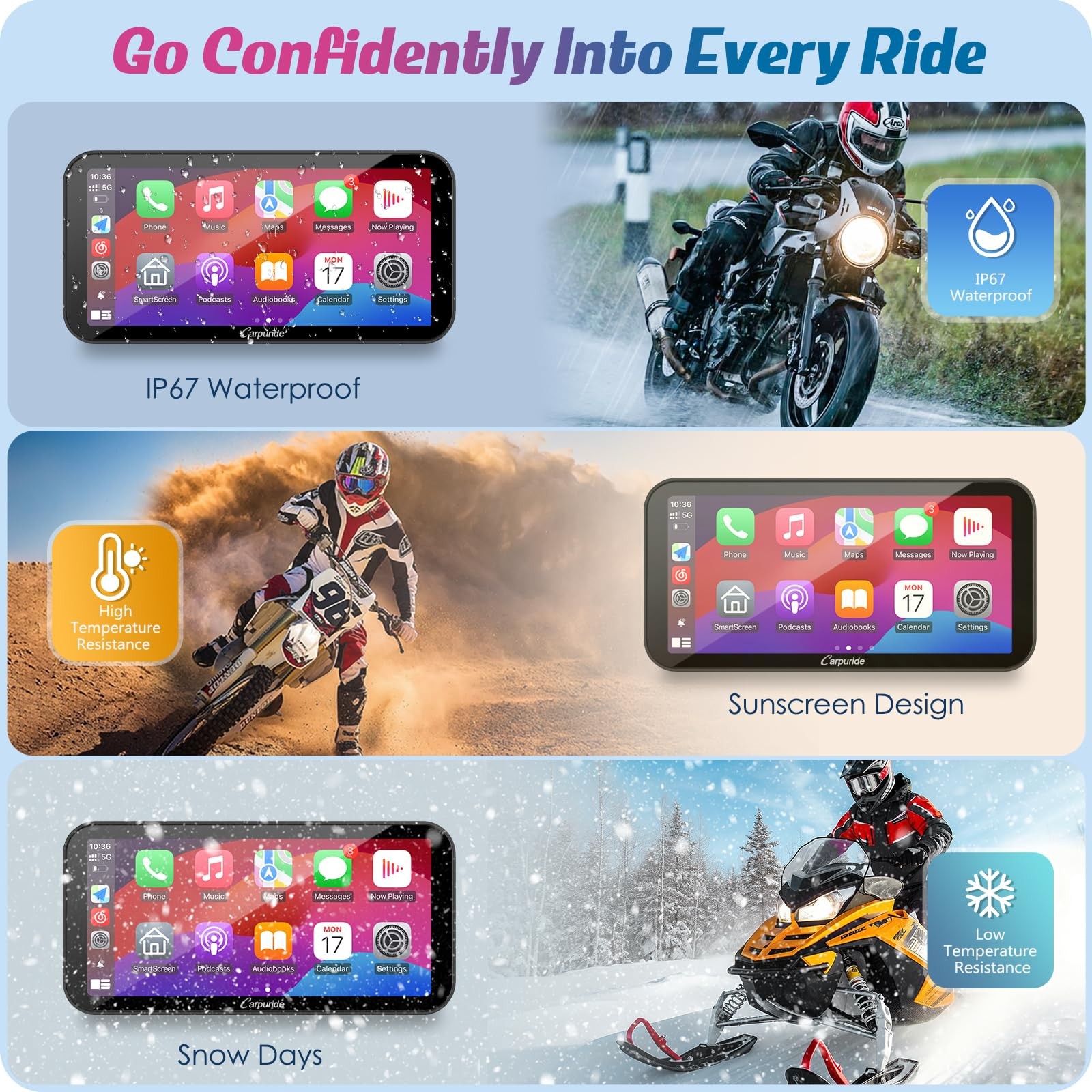 Carpuride W603B Motorcycle Carplay Screen for BMW R1200GS R1250GS S1000XR Mot…