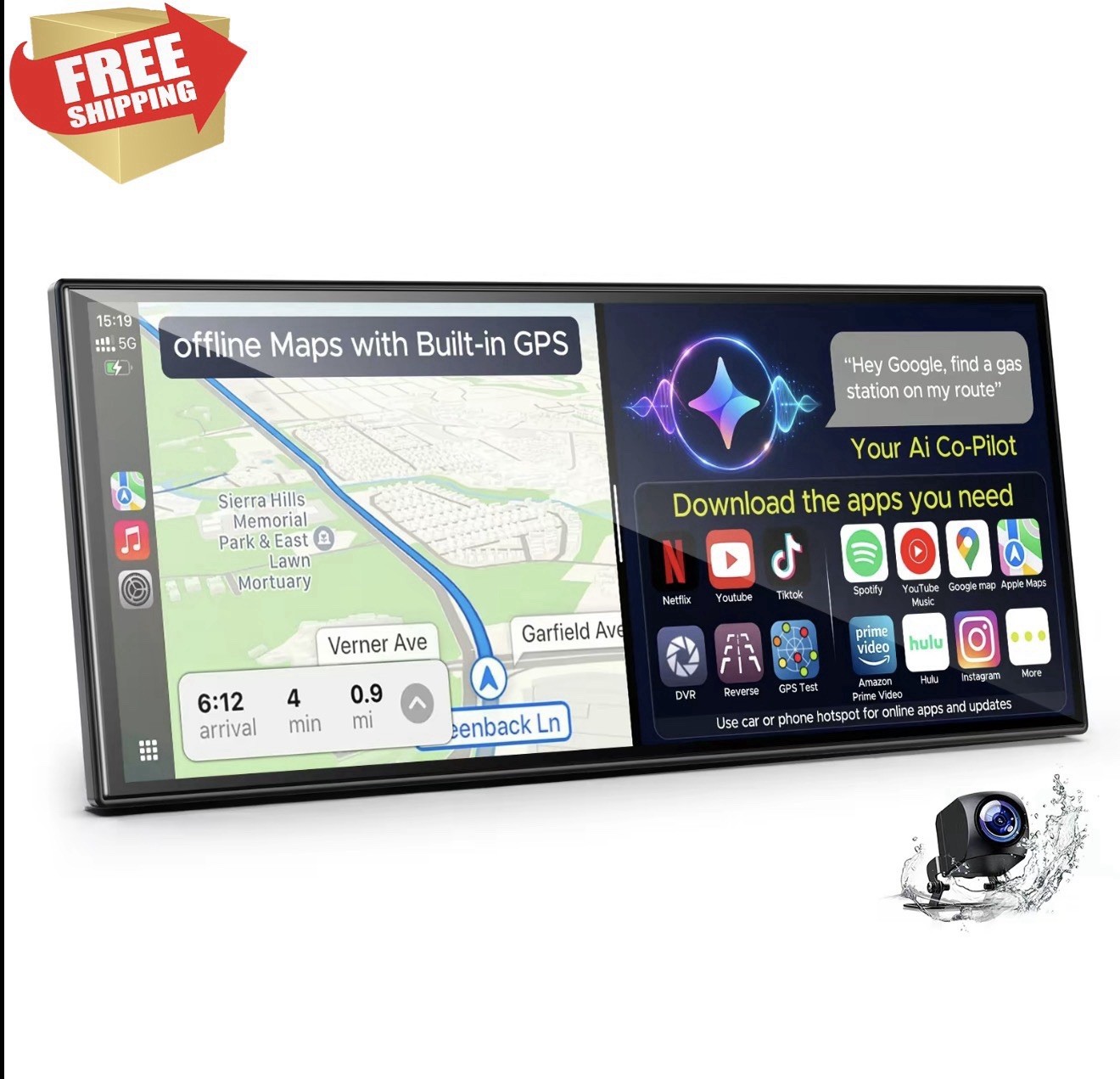 10.25″ Touch Screen Wireless Carplay Portable Car Stereo with Netflix YouTube