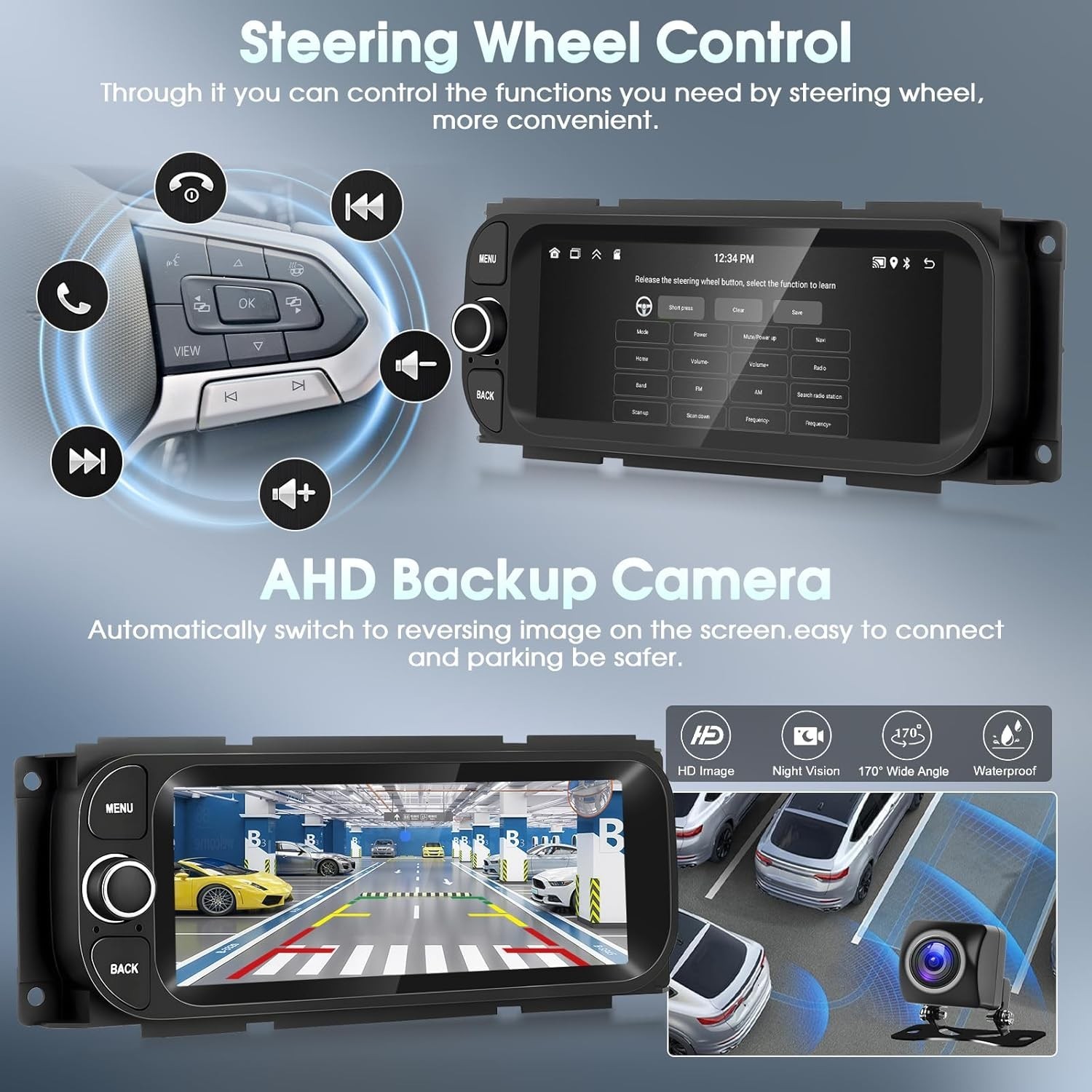 Android 15 Single DIN Car Stereo 6.86″ GPS CarPlay Auto Camera Jeep