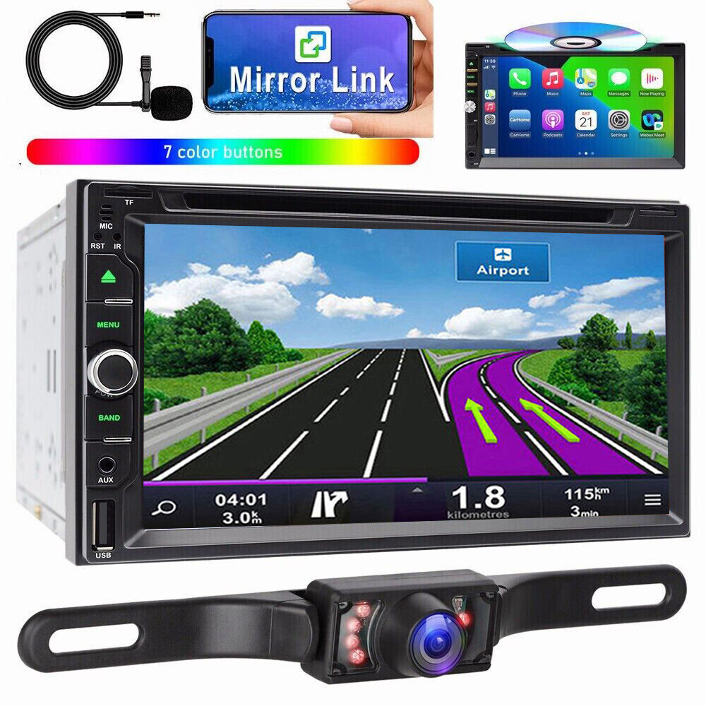 7 Inch Double Din Car Stereo GPS Navigation FM AM Radio CD DVD Player SWC+Camera