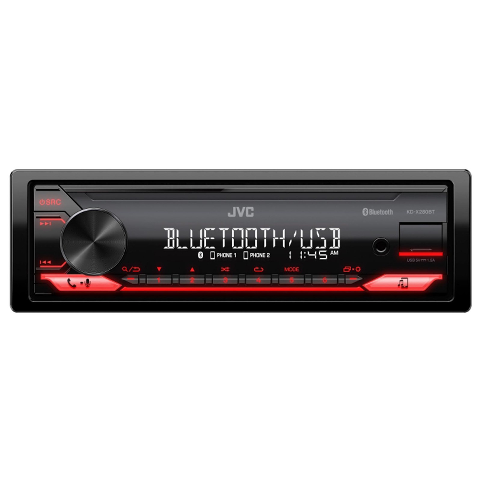 JVC KD-X280BT Digital Media Receiver featuring Bluetooth / USB / 13-Band EQ /…