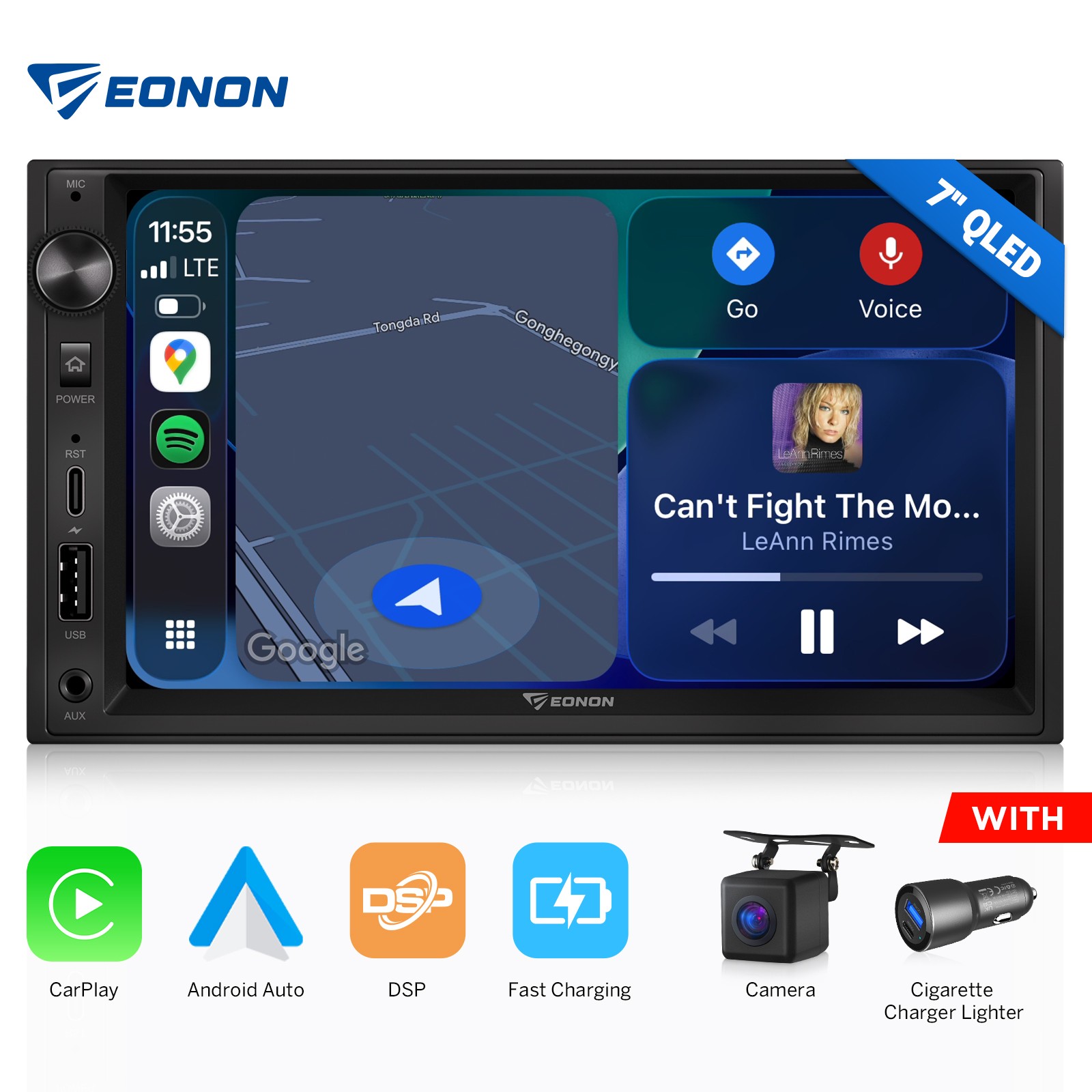 Android Auto 7″ QLED Double DIN Car Radio CarPlay GPS Navigation Phone Mirroring