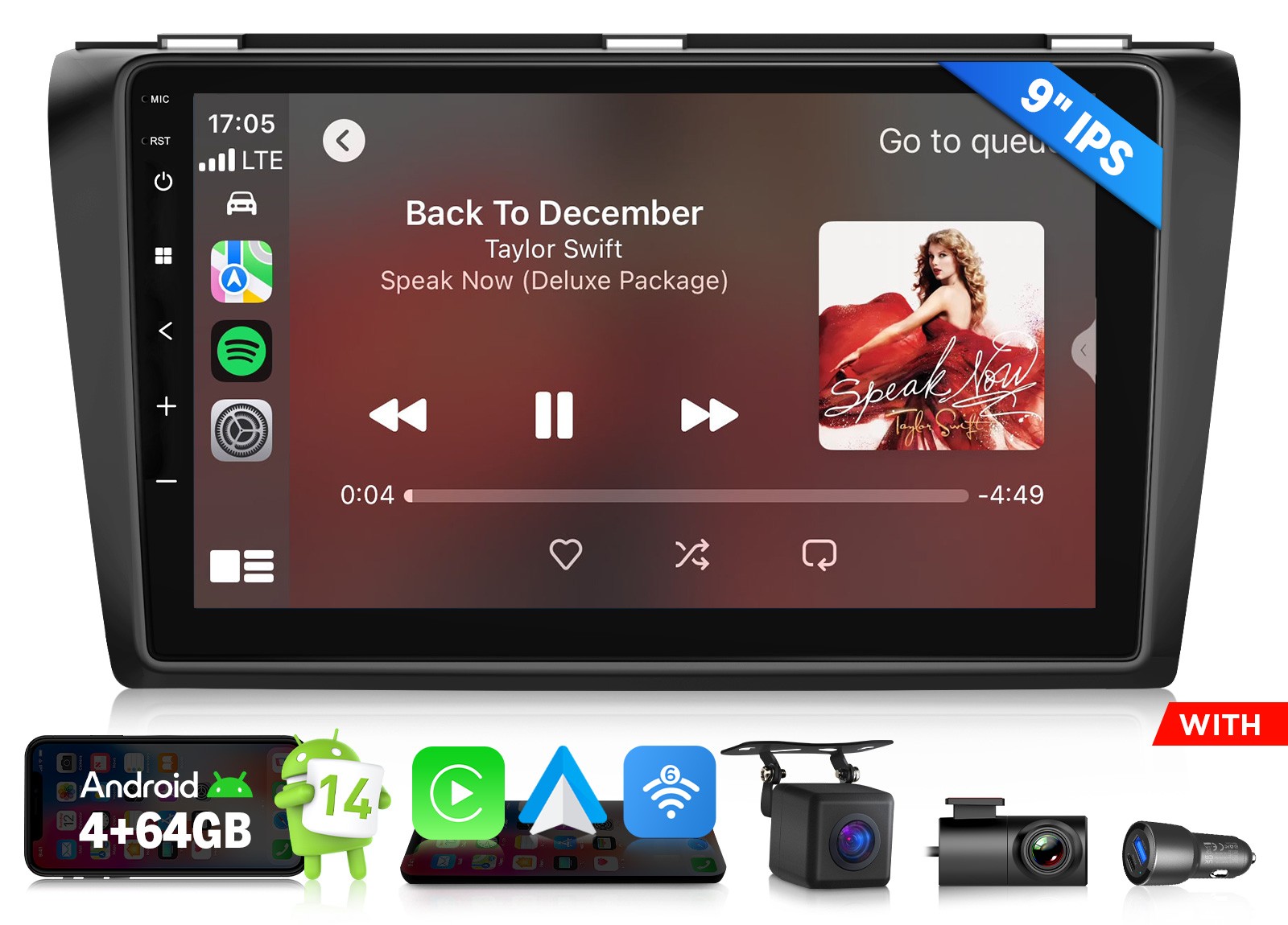 Eonon M3BKX7A 9″ IPS Android 4+64 for Mazda3 2004-2009 Car Radio CarPlay GPS DSP