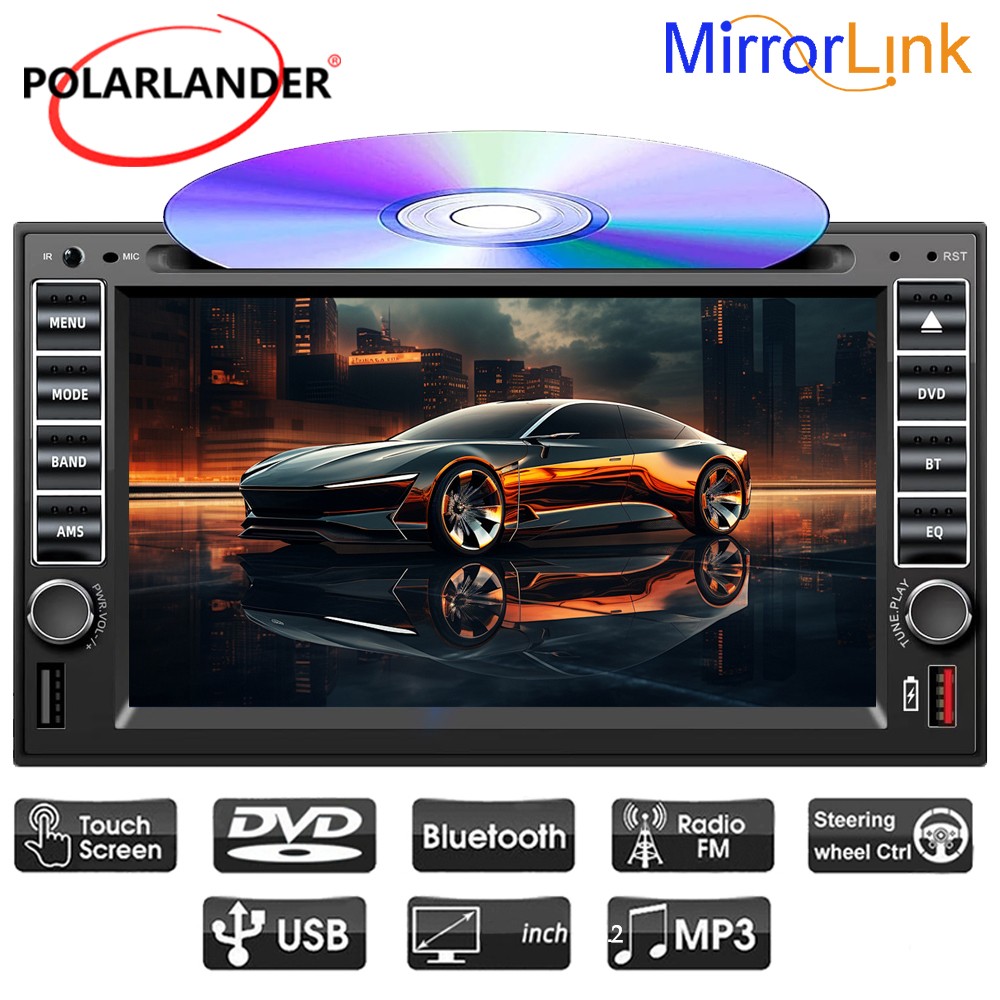 2 Din 6.2″ Remote control DVD/CD Player Touch Screen USB/SD/AUX Stereo Bluetooth
