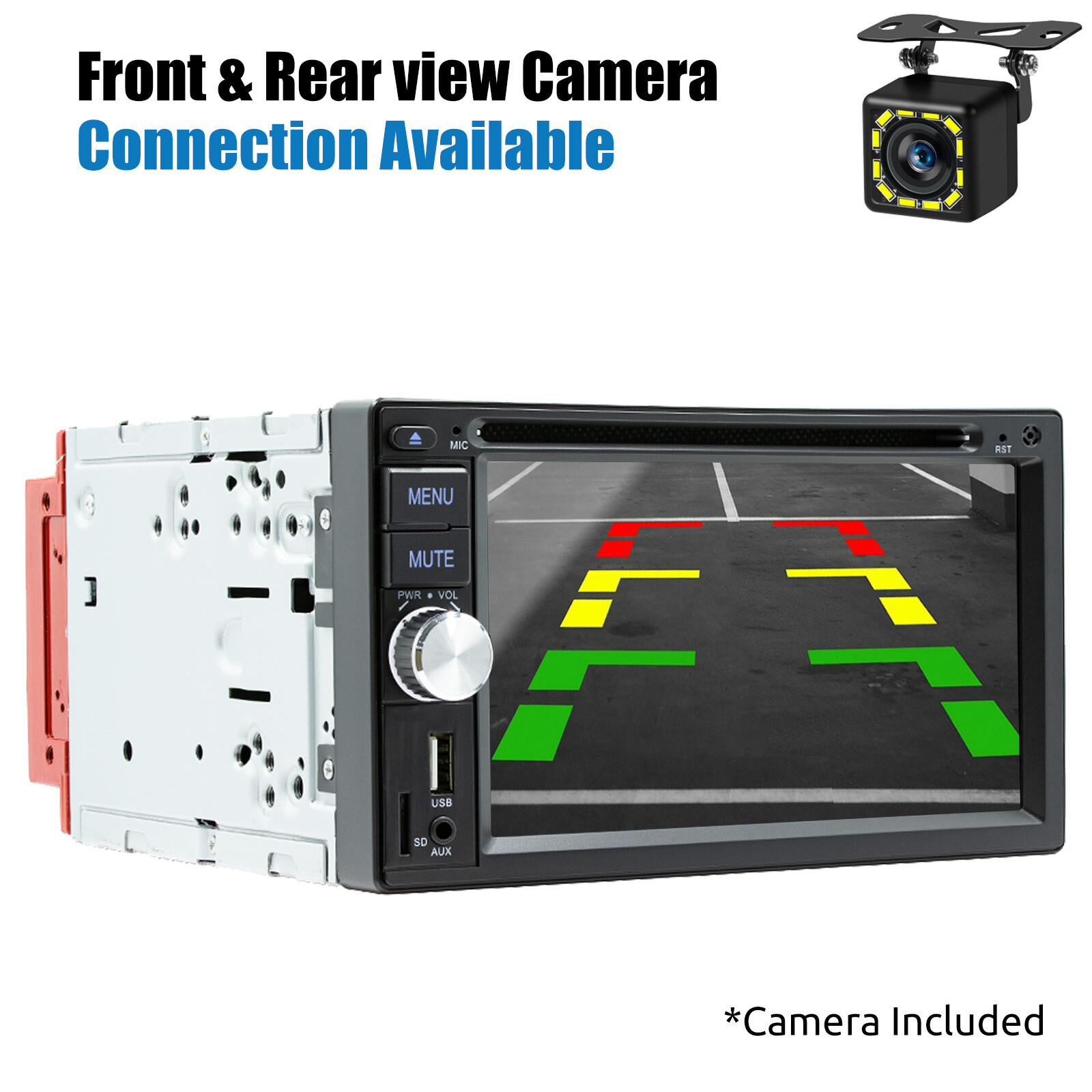 Car Stereo 6.2″ 2 DIN CD DVD Player Carplay Android Auto FM AM Radio CAMERA MIC