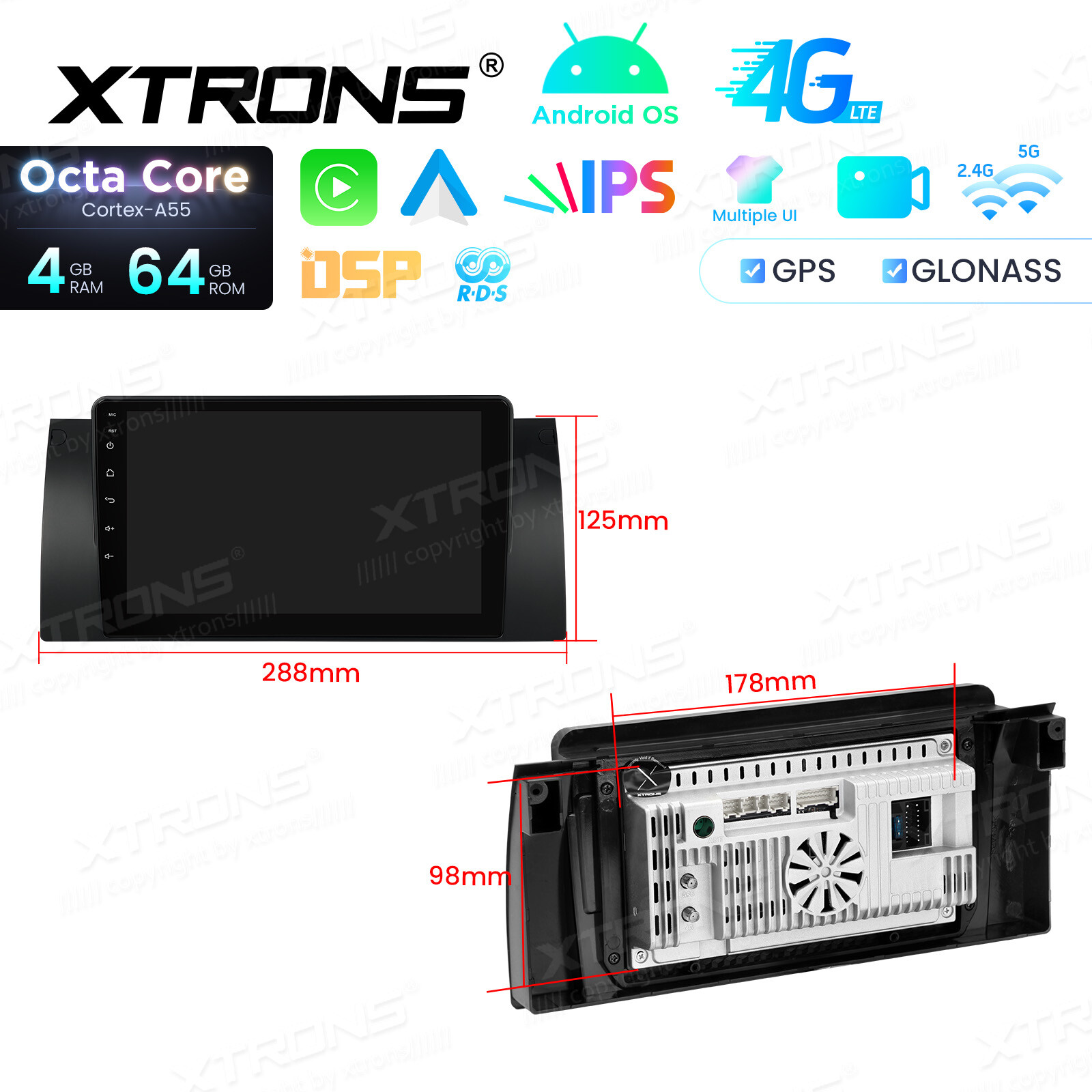 9″ IPS Screen Android 14 8-Core 4+64GB Car Radio Stereo GPS Navi for BMW X5 E53