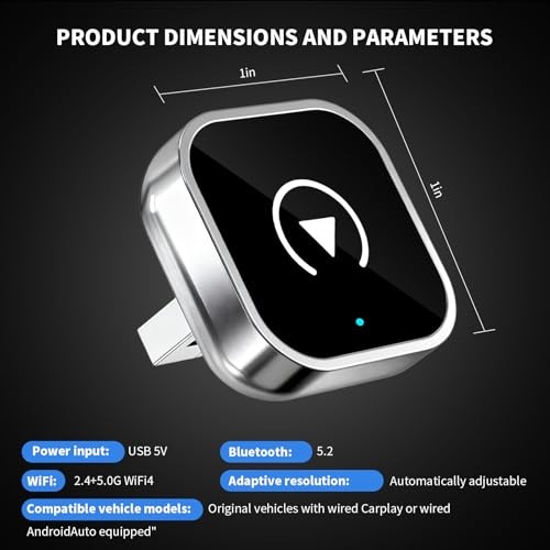 Wireless CarPlay and Android Auto Adapter, Ultra-Compact Aluminum Design with