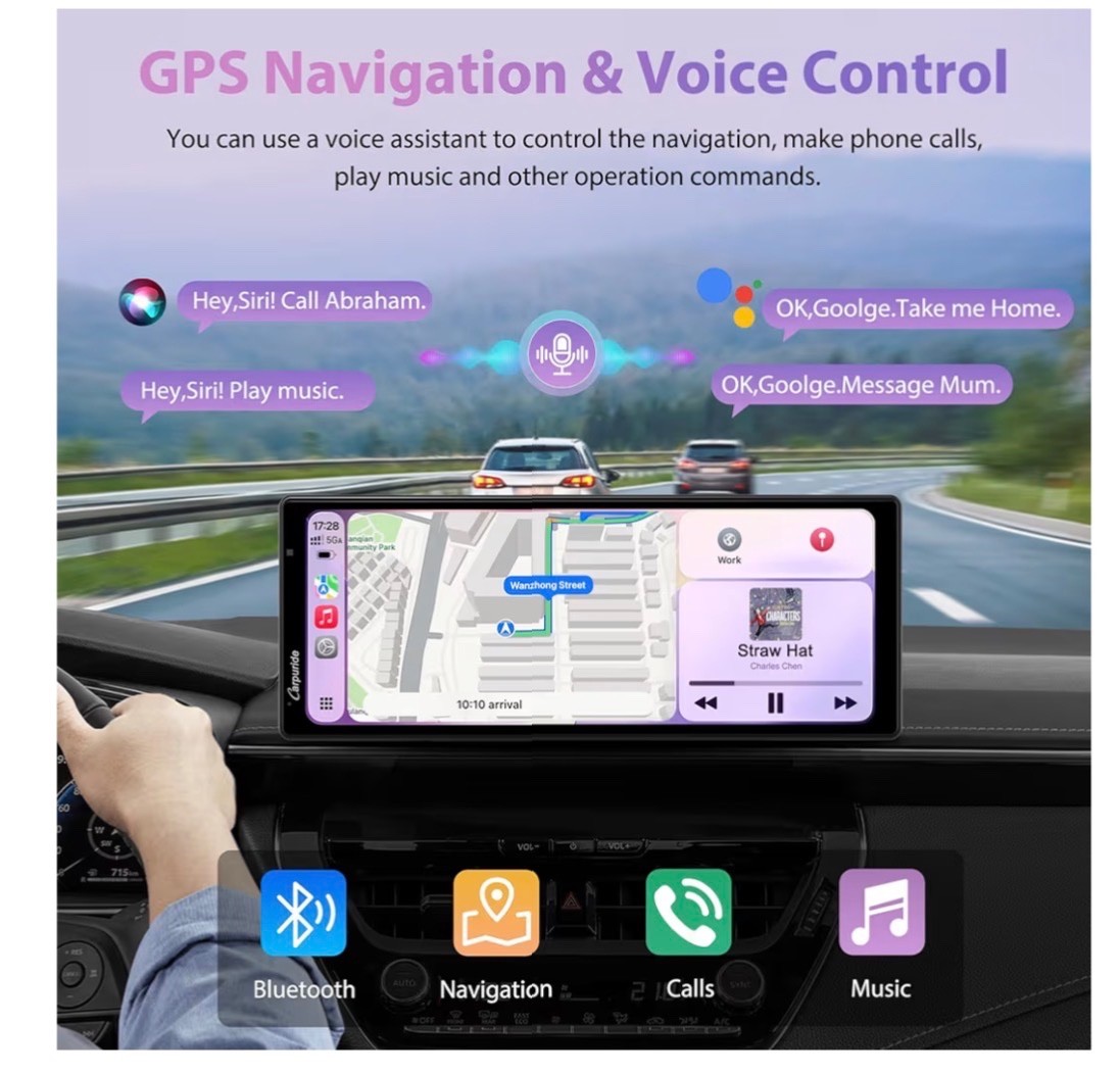 W903S3 9.3”HD Wireless Carplay & Android Auto Screen 4K Front +Wired 1080P Rear