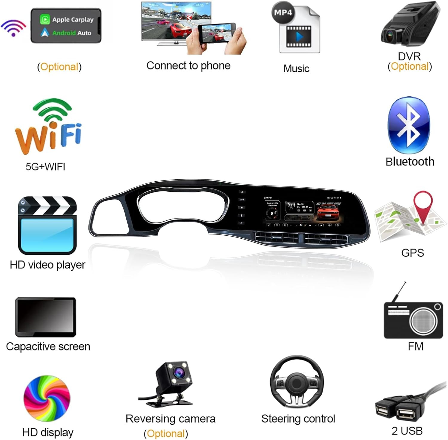 64G For 2010-2024 Dodge Challenger SRT Hellcat CarPlay Car Stereo Radio GPS Navi