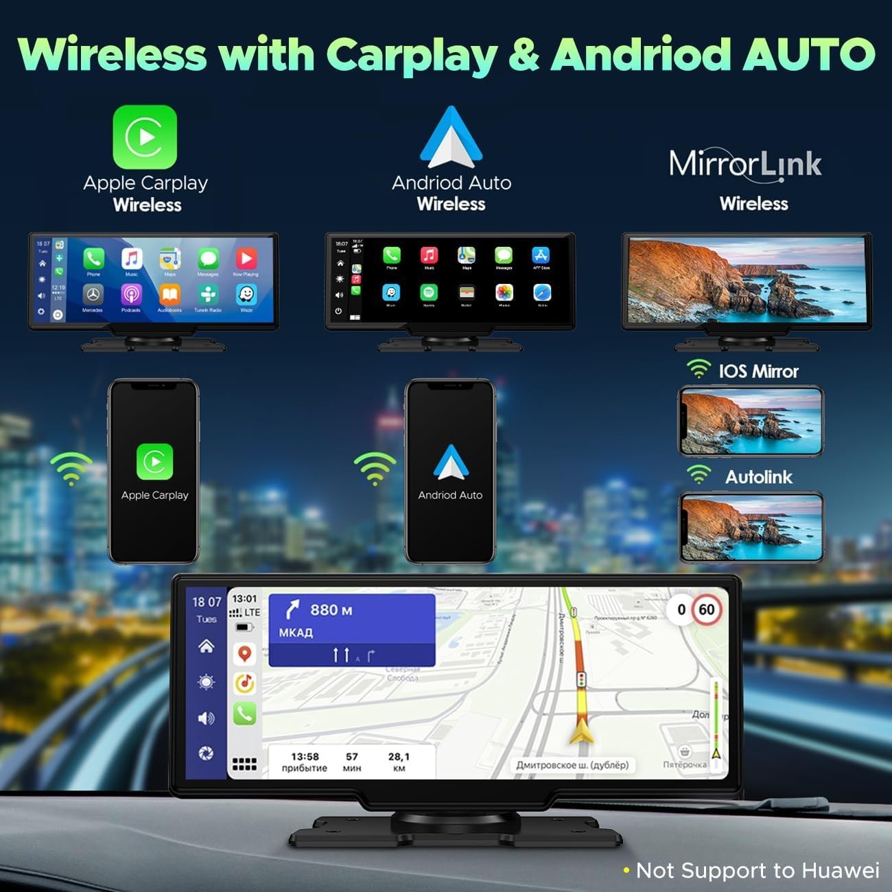 2.5K Dash Cam Wireless Apple Carplay Android Auto 9.26in Car Stereo + Backup Cam