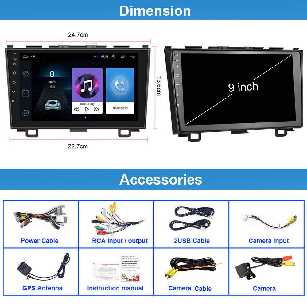 Apple Carplay For Honda CRV 2007-2011 Android Car Stereo Radio GPS Navi + Camera