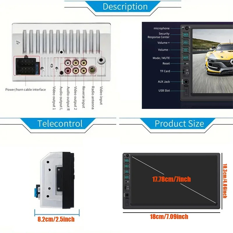 MP5 Car Player 2 Din 7 Inch Touch Screen Car Stereo Bluetooth + Backup Camera