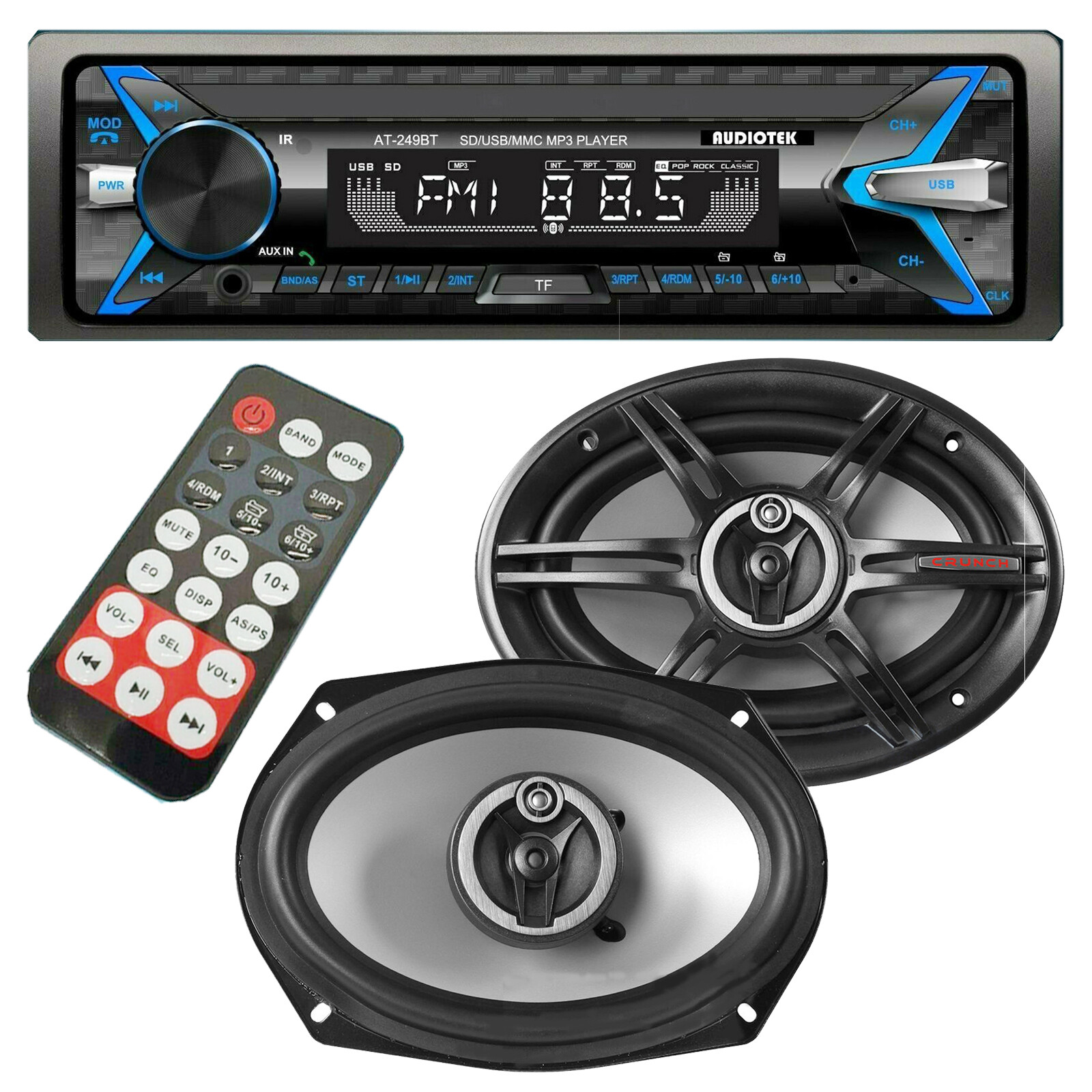Audiotek AT-249BT Digital Receiver Bluetooth + 2x Crunch CS693 6×9″ 400W Speaker