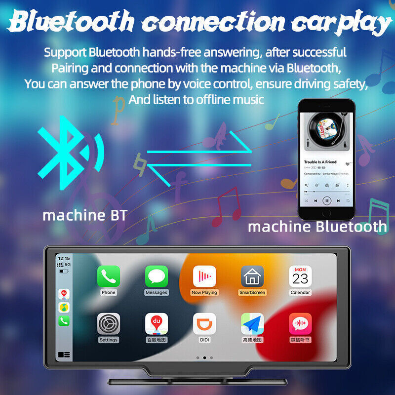 10″Portable Wireless CarPlay Car Stereo Android Auto Multimedia Bluetooth Player