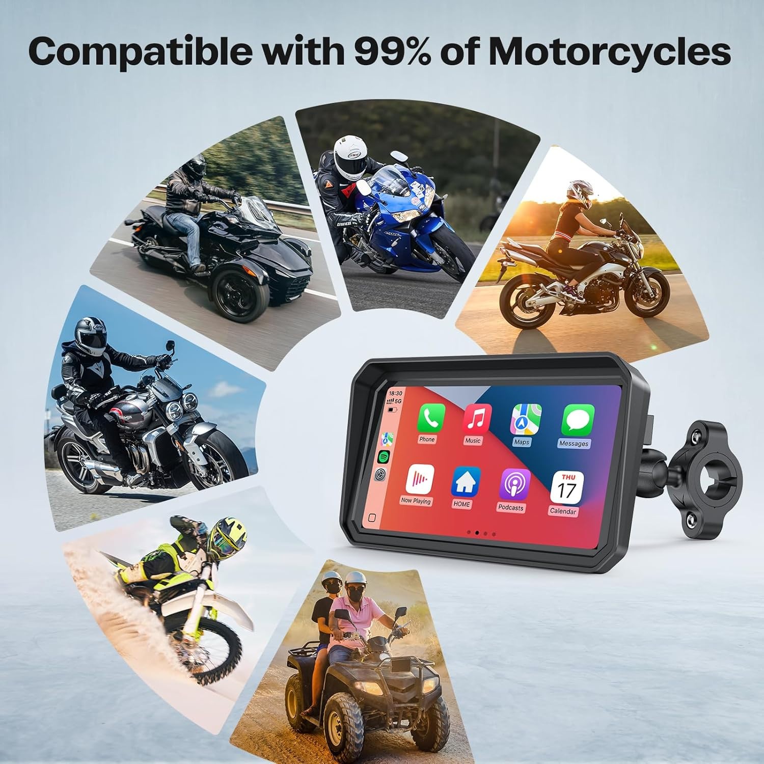 WonVon 7 Inch Wireless Motorcycle Carplay GPS Navigation System Apple Carplay