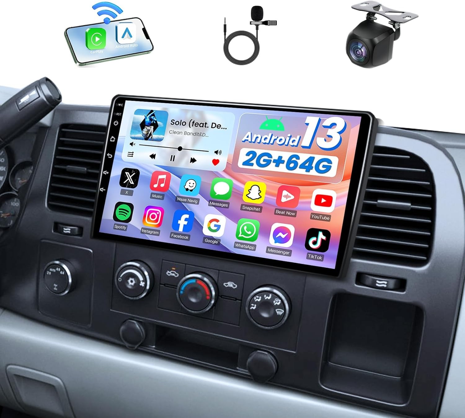 2+64G For GMC Silverado Sierra 2007-2013 Android Apple Carplay Car Stereo Radio