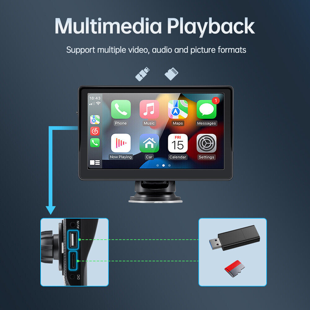 Universal 7″ Touch Screen Car Radio Apple CarPlay Android Auto Portable Stereo