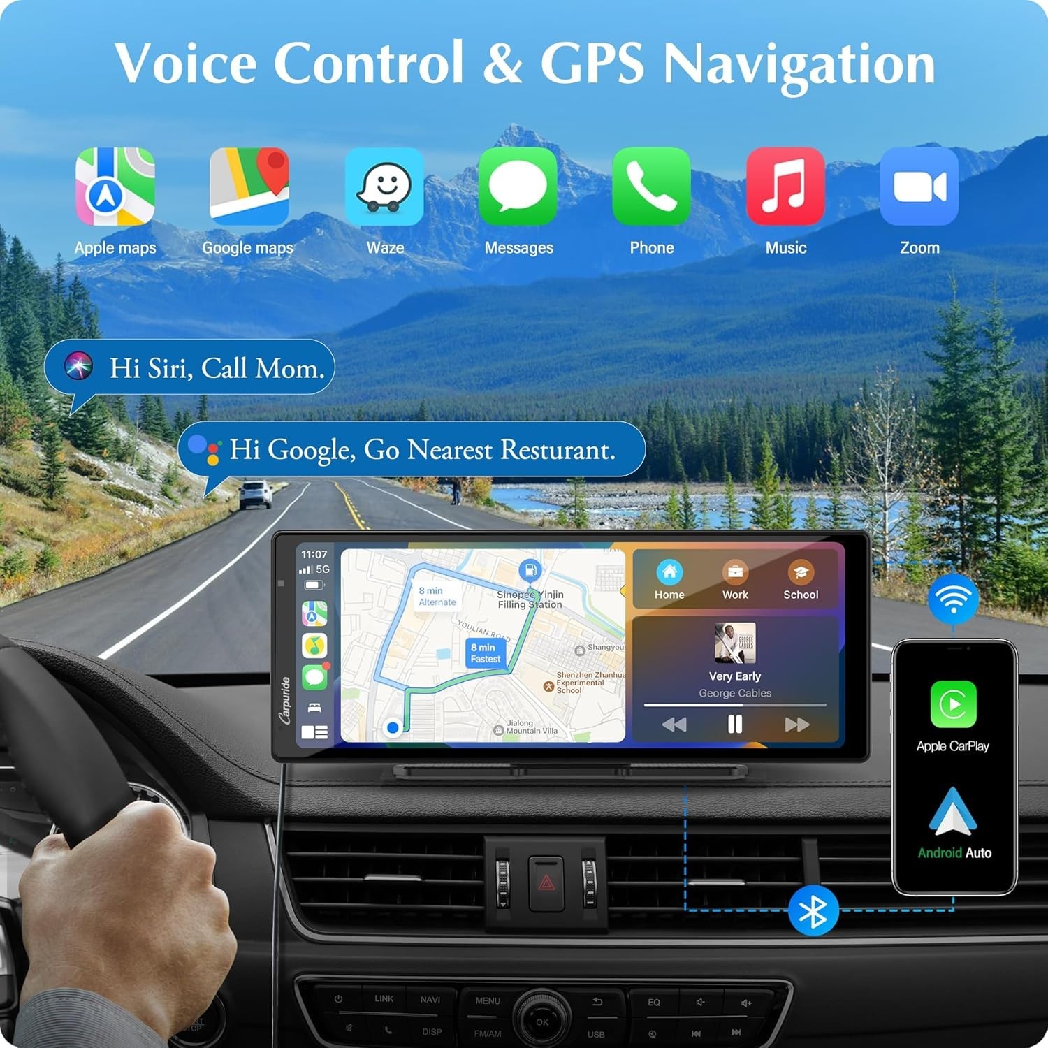 CARPURIDE W903 Carplay, 9.3″ HD IPS Touch Screen, BT/AUX/TF/ Audio Video/Voice C