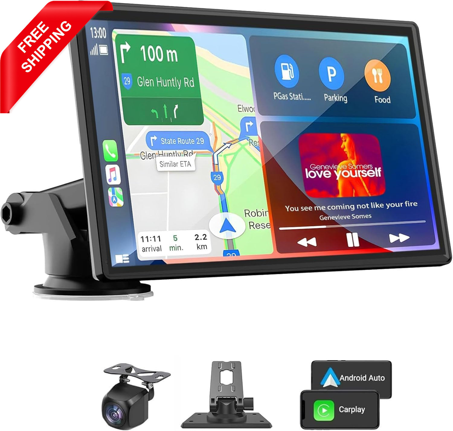 Portable Wireless Car Stereo, 7″” HD Carplay Screen for Car with Wireless Apple
