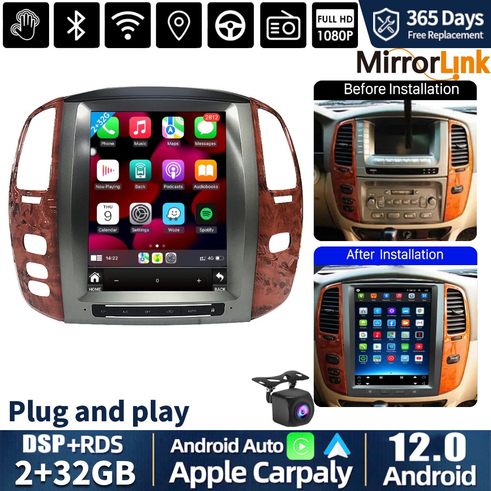 12.1” CarRadio Stereo GPS Carplay For Toyota Land Cruiser LC100 Lexus LX470 32G