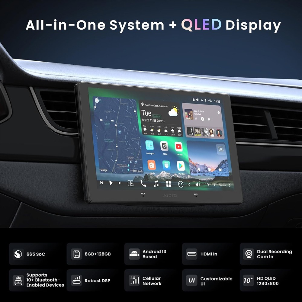ATOTO X10 8G+128G Android 13 10″ Touchscreen 2DIN Car Stereo GPS 4G LTE Chat AI