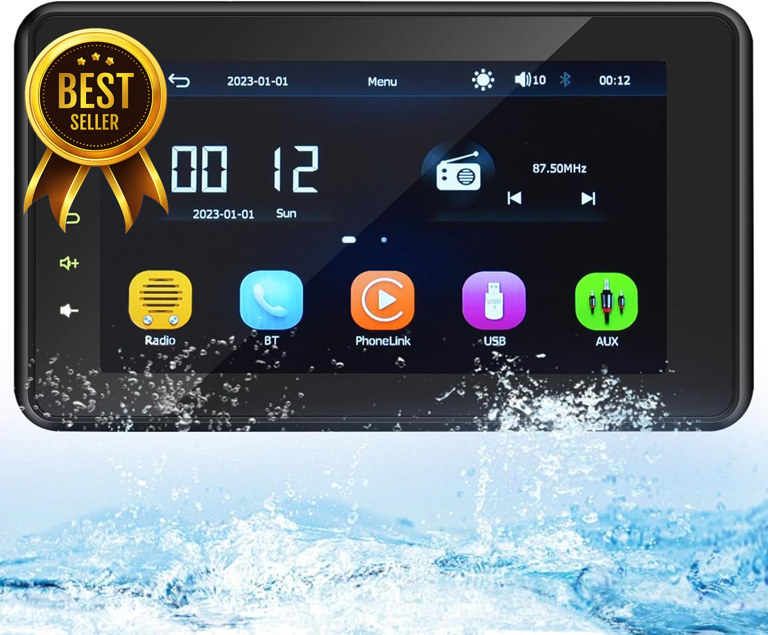 8in Marine Stereo Wireless CarPlay Android Auto Waterproof IPX6