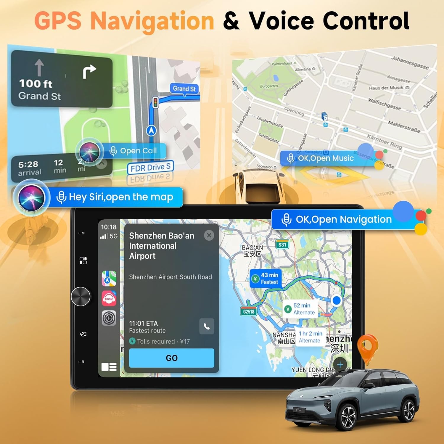 10.4” 1 Din Car Stereo Apple CarPlay Android Auto Rotatable Radio BT USB Cam