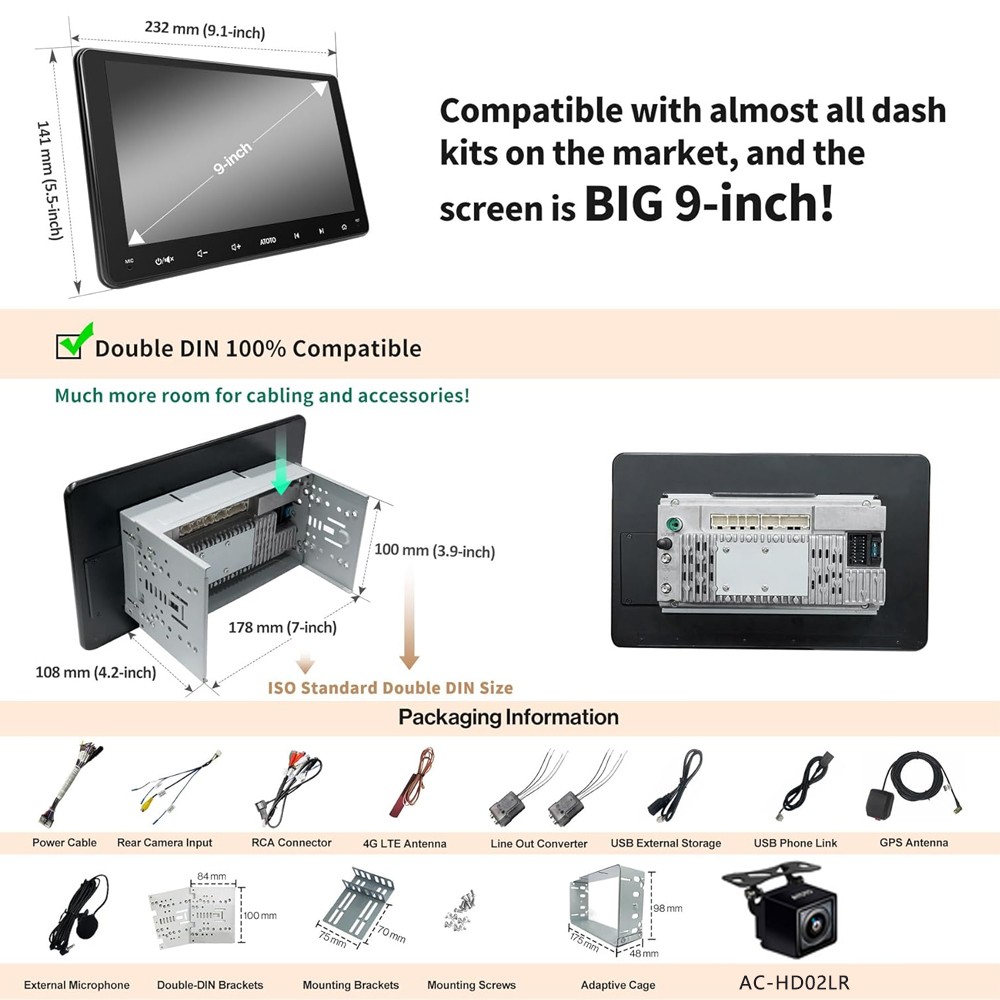 ATOTO S8 9″ Universal Android 4G+32G GPS Carplay Car Stereo Radio 4G LTE Camera