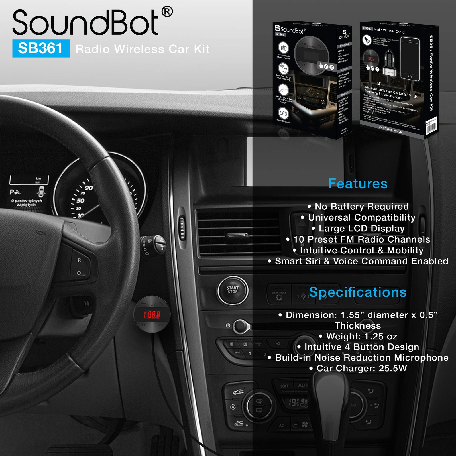 SB361 FM Radio Wireless Car Kit Universal Receiver Transmitter Accessory Full…