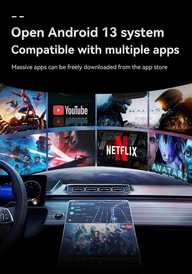 Wireless CarPlay AI Box Android 13 Auto WIFI Adapter Netflix YouTube