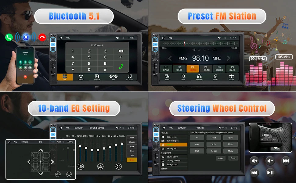 7″ Double 2 DIN Car MP5 Player Bluetooth Touch Screen Stereo Radio With Camera@