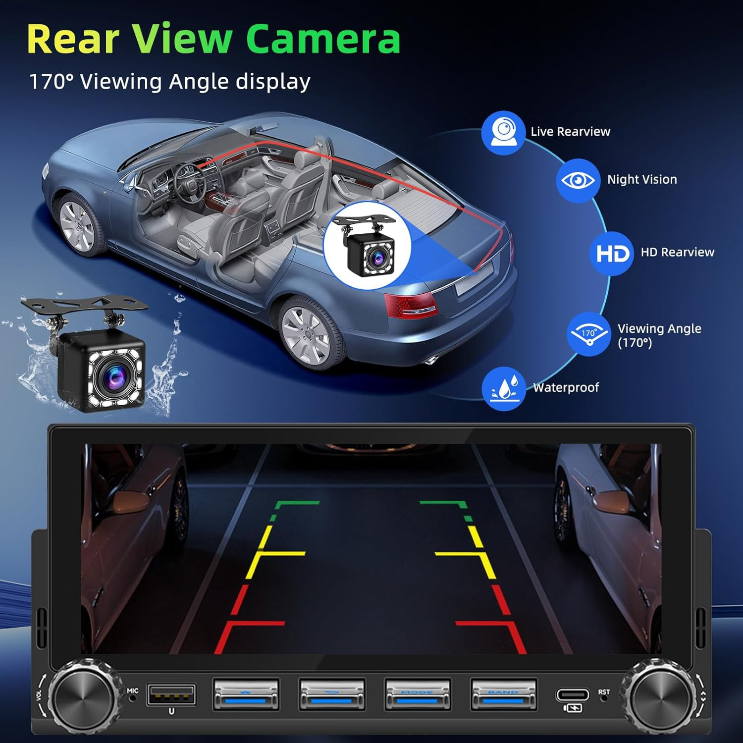 6.86″ Wireless Single Din Touchscreen Radio Apple Carplay Android Auto, Single D