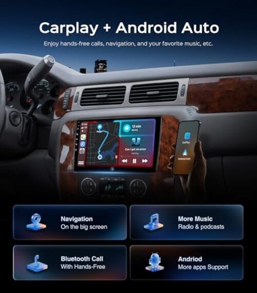64G Car Radio Stereo for Chevy Silverado Tahoe Suburban GMC Yukon Mahogany Wood
