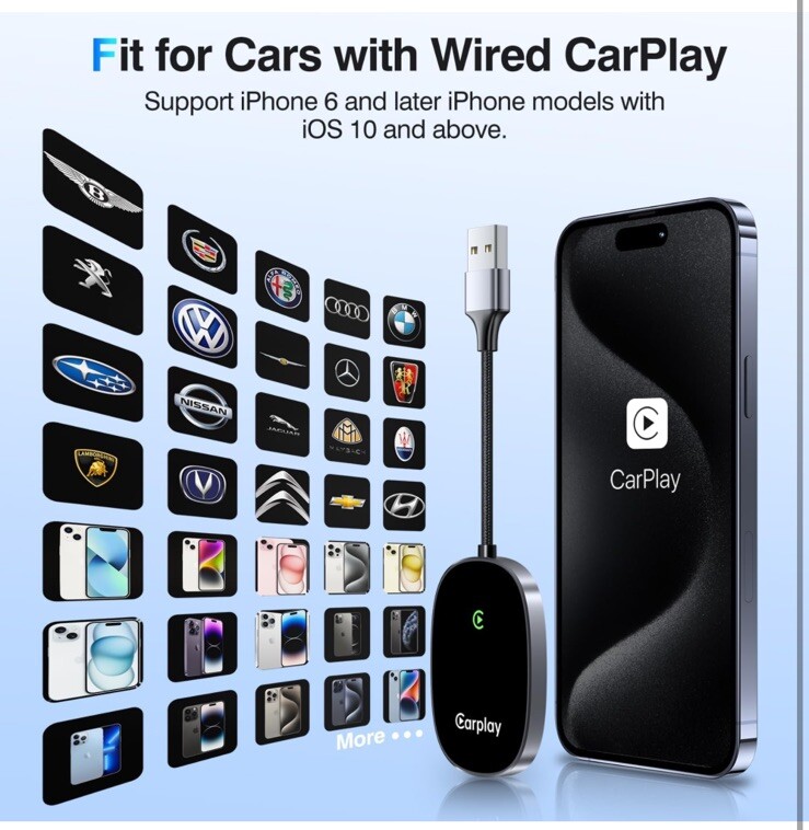 Wireless CarPlay Adapter 2024 Upgraded, Converts Factory Wired-iPhone Compatible