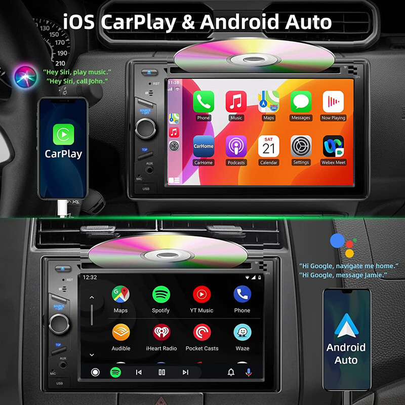 6.2 Inch 2 DIN Universal Car DVD CD Player Stereo Audio Multimedia For Carplay