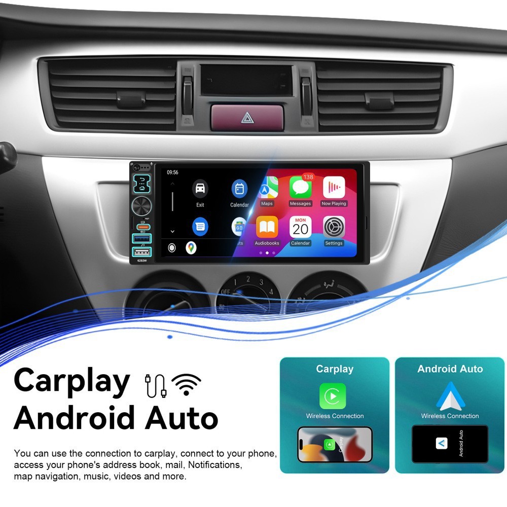 6.9 Inch SINGLE DIN CAR STEREO WIRELESS CARPLAY TOUCHSCREEN BLUETOOTH RADIO USB