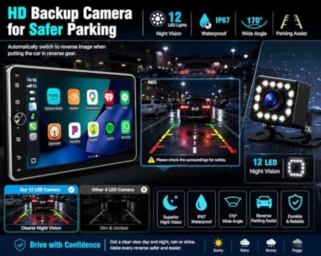 10.1 Inch Single DIN Car Stereo with Wireless CarPlay, Bluetooth 5.2, 720×1280