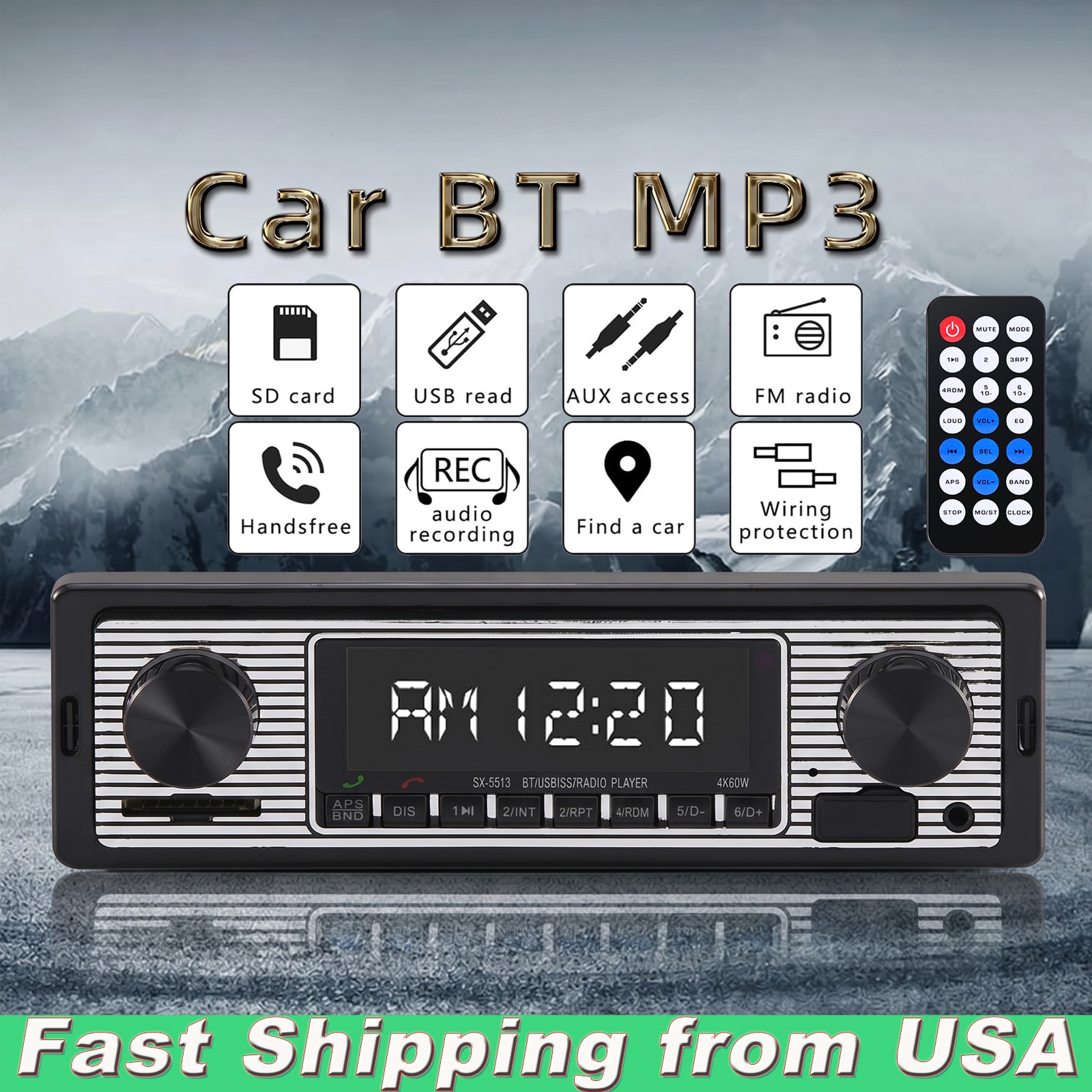 Single-Din Car Bluetooth MP3 Player w/ FM Radio & USB/SD/AUX; Hands-Free Calling
