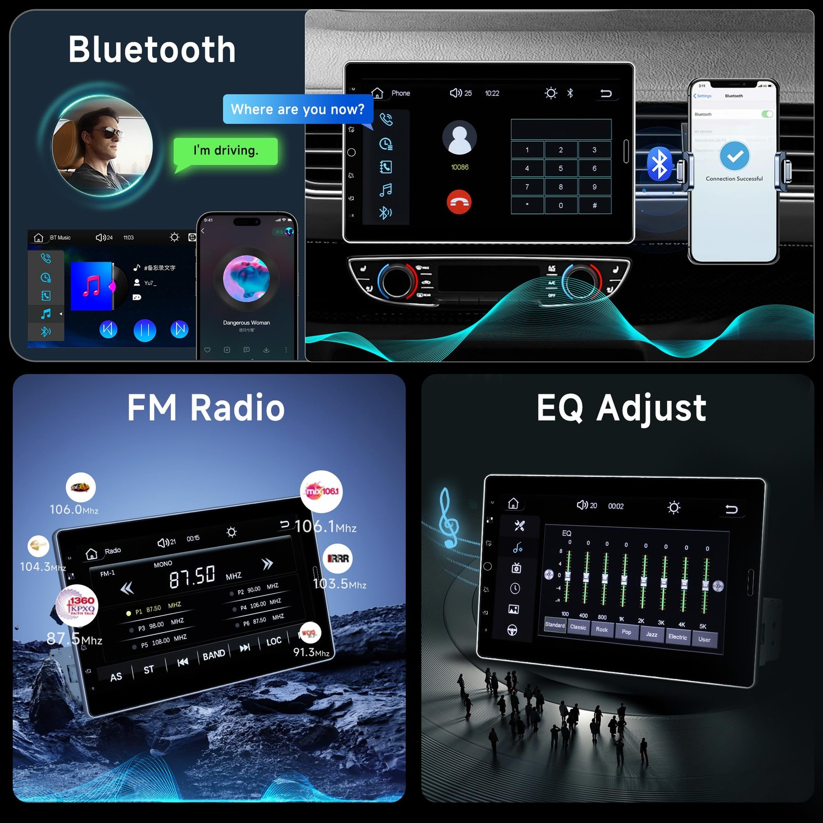 10.1 Inch Single Din Car Stereo, Detachable Touch Screen with Apple CarPlay &…