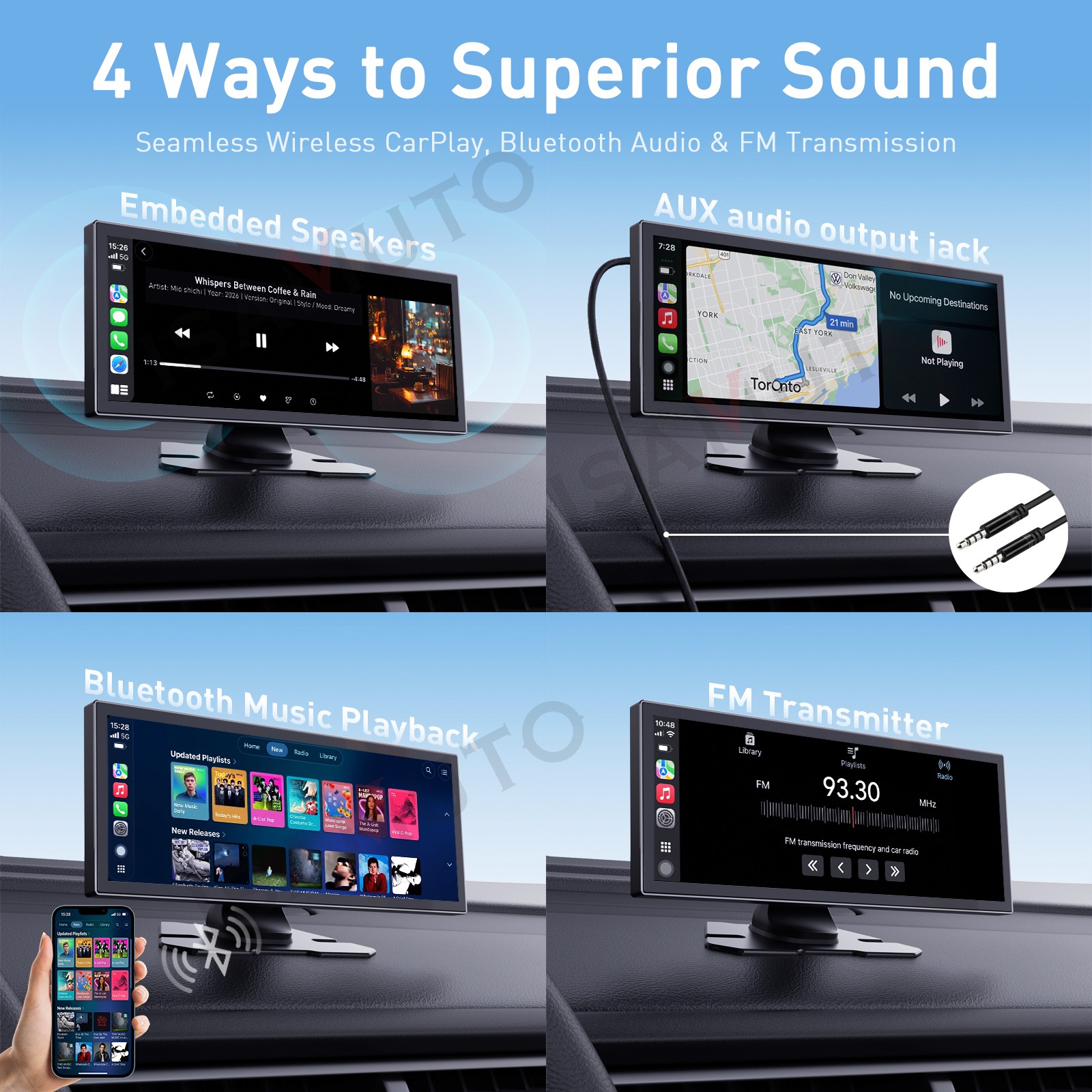 4K 1920P Car Stereo Wireless Apple CarPlay Android Auto AI Voice Control