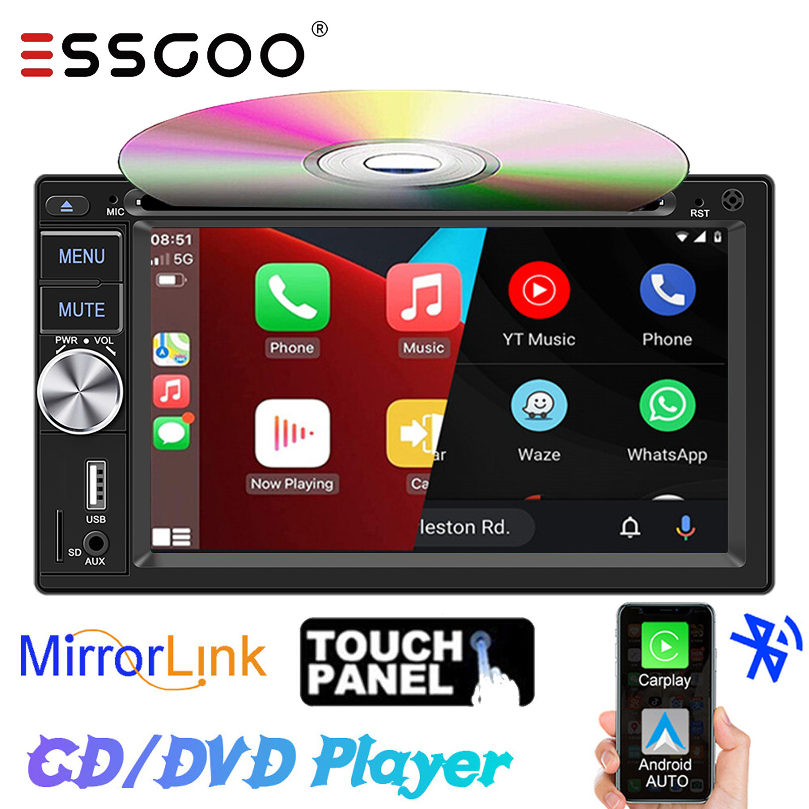 6.2″Car Stereo Radio CD DVD Player Carplay Android Auto Bluetooth USB Double DIN