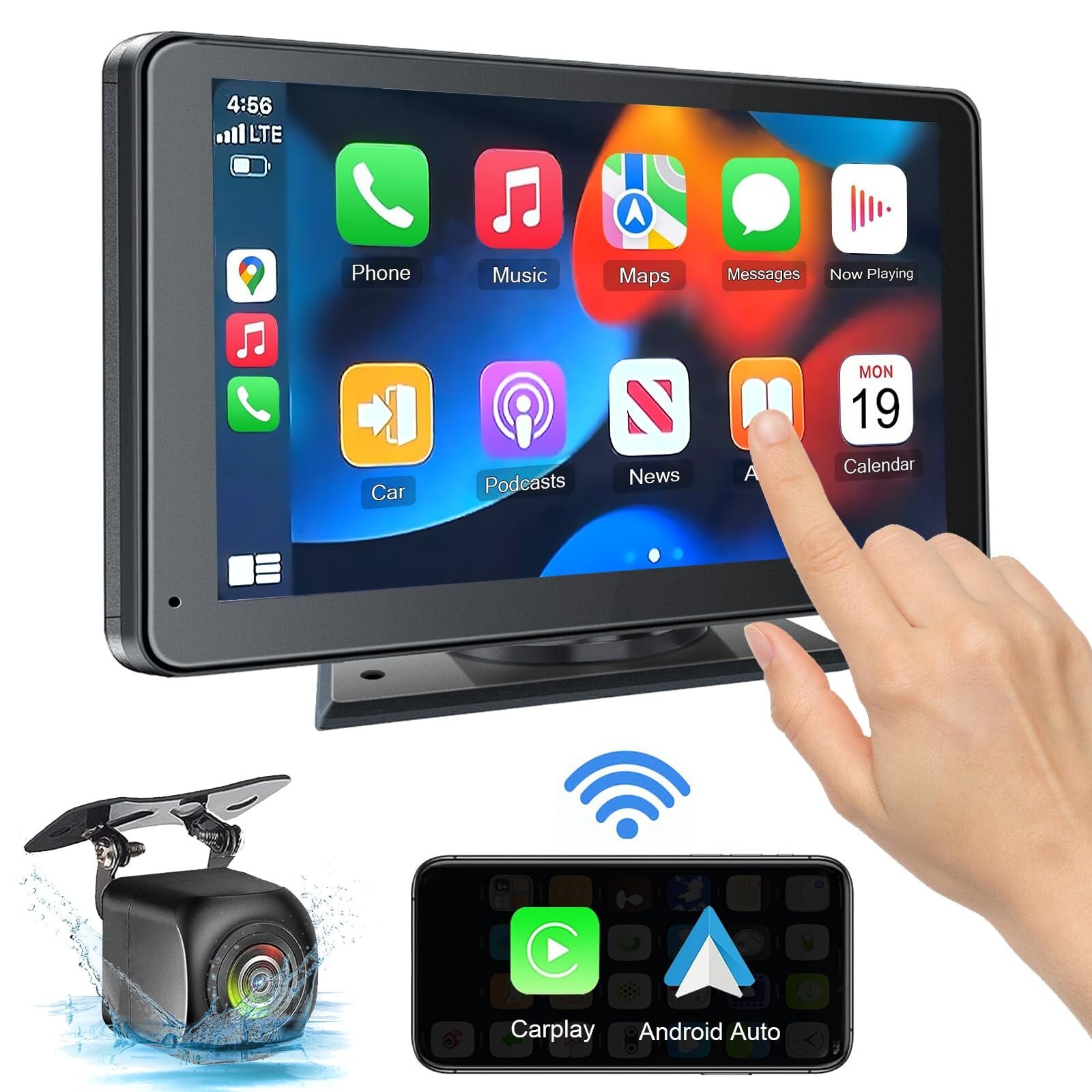 Portable Newest Wireless Apple CarPlay and Android Auto Screen for Car, 7″ HD…