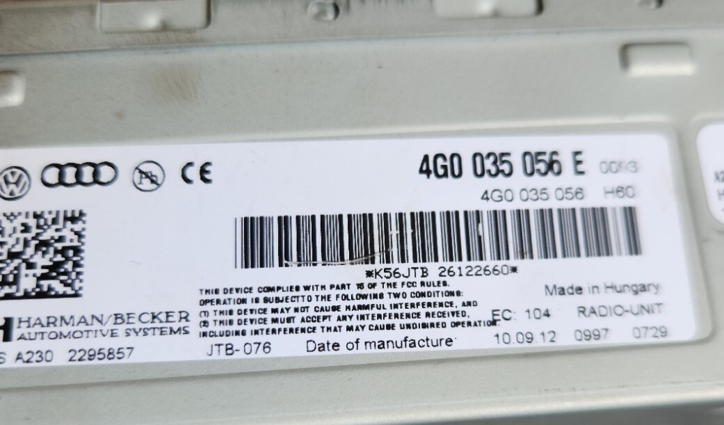 AUDI A4 / S4 / Rs4 B8 8K STEREO/HEAD UNIT , RADIO 4G0035056E