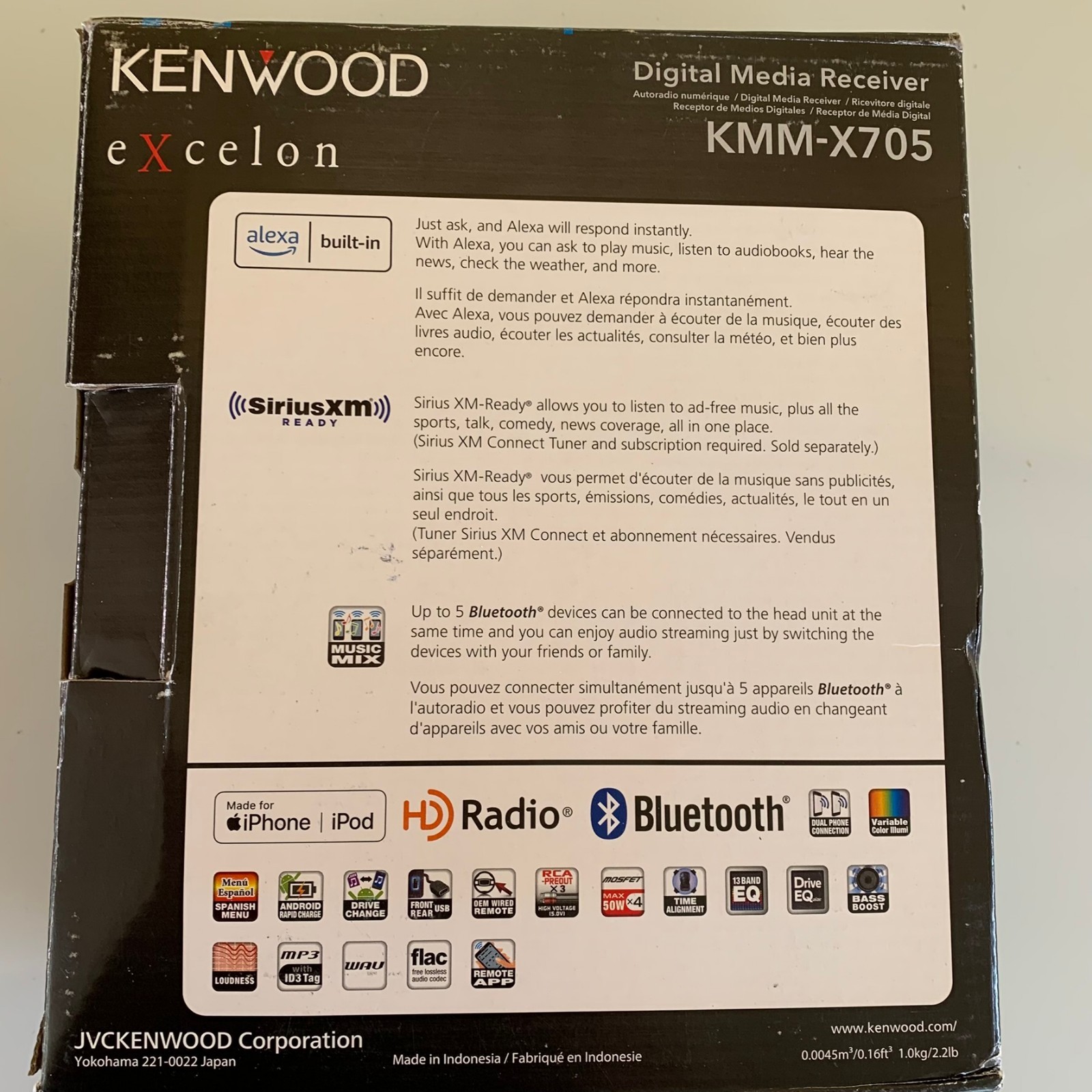 Kenwood KMM-X705 1-DIN Bluetooth Car Stereo Digital Media Receiver SiriusXM