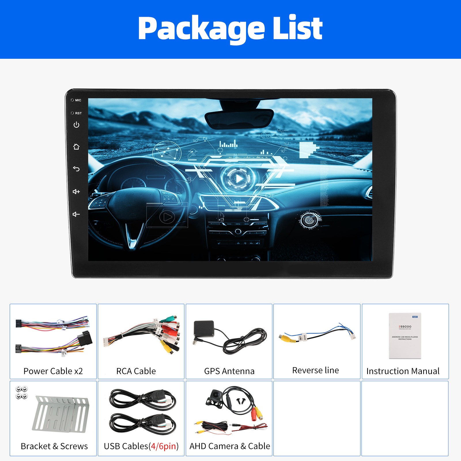 CAM+ 10″ Android 15 Car Stereo Radio Apple CarPlay Head Unit 2DIN GPS Navi 4+64G