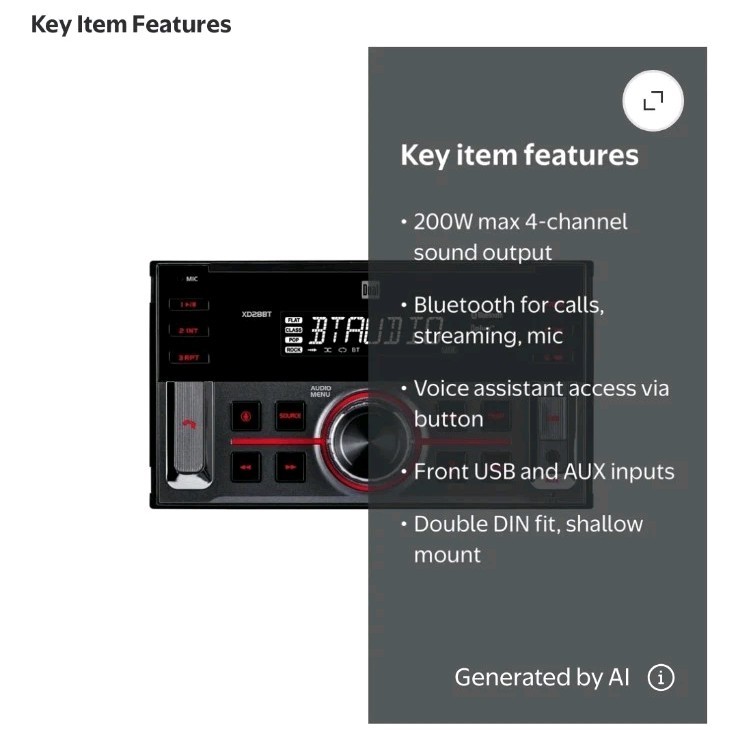 Dual Electronics XD28BT, Car Stereo Head Unit Double Din w Bluetooth 7 Character
