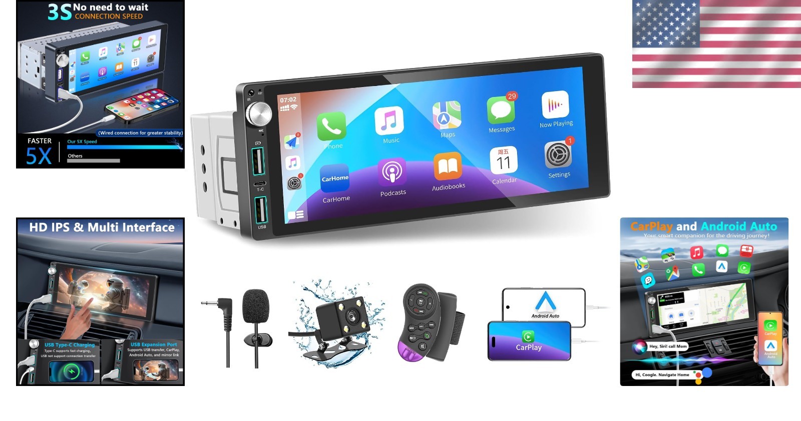 Ultimate Single Din Car Stereo with Backup Camera, Apple Carplay & Android Auto
