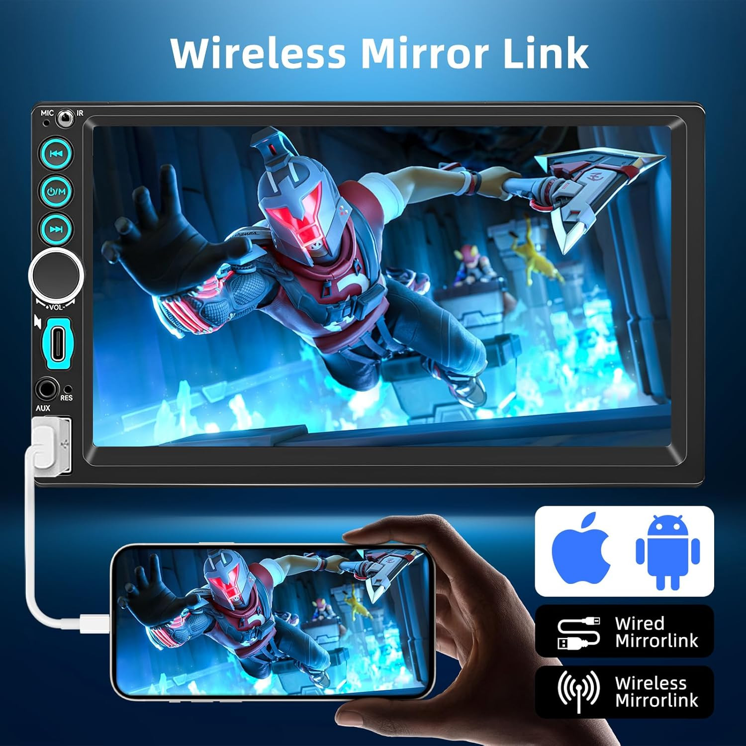 7” Wireless Double Din Car Stereo Carplay Radio Screen for Car Audio Receivers,