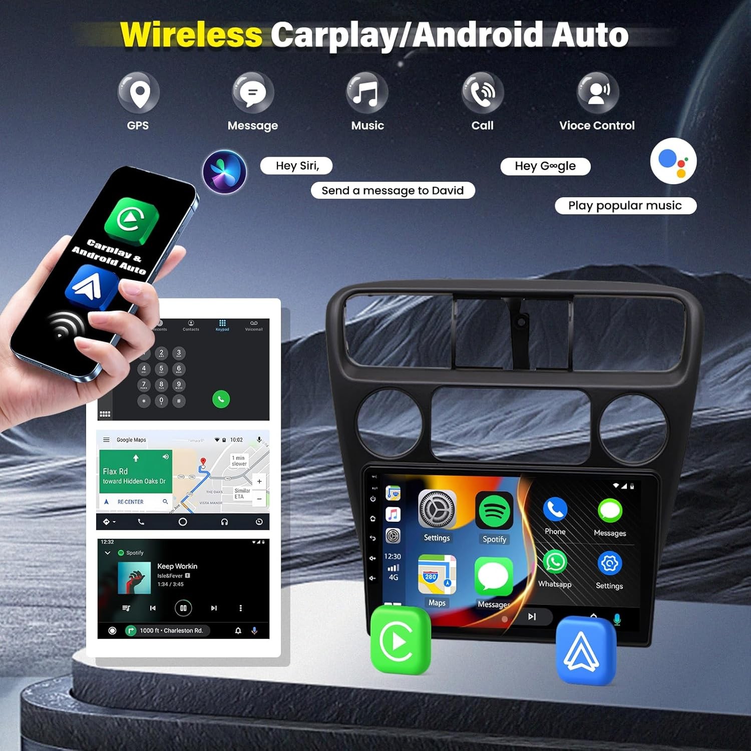 9″ Android 13 Double Din Car Stereo w/Carplay Android Auto for Honda Accord 6th