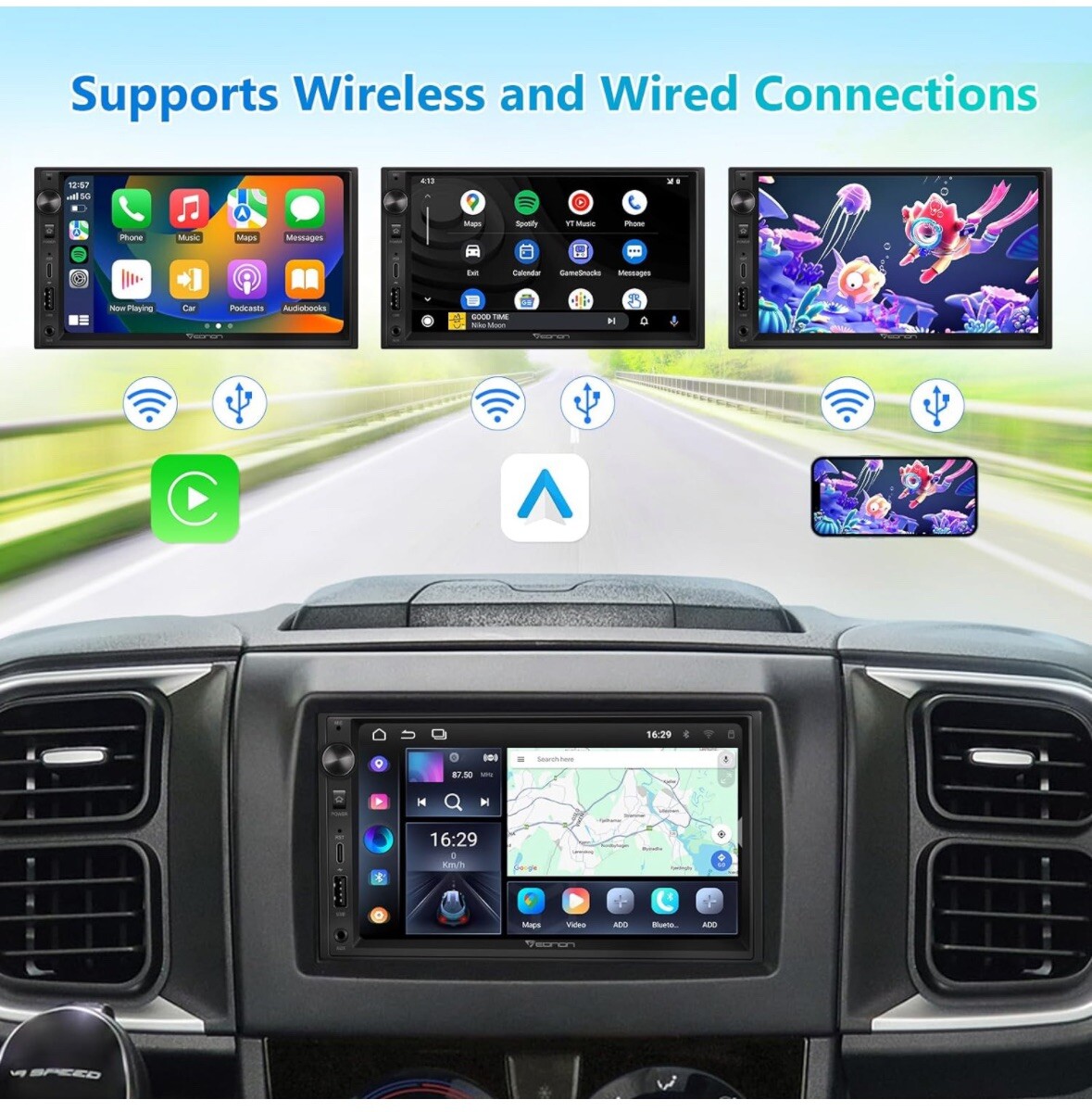 Eonon UA13 Android 13 Double 2Din 7″ IPS Car Stereo Radio GPS Navi CarPlay Audio